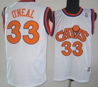 Men’s Cleveland Cavaliers #33 Shaquille O’Neal White CAVS Swingman Throwback Jersey