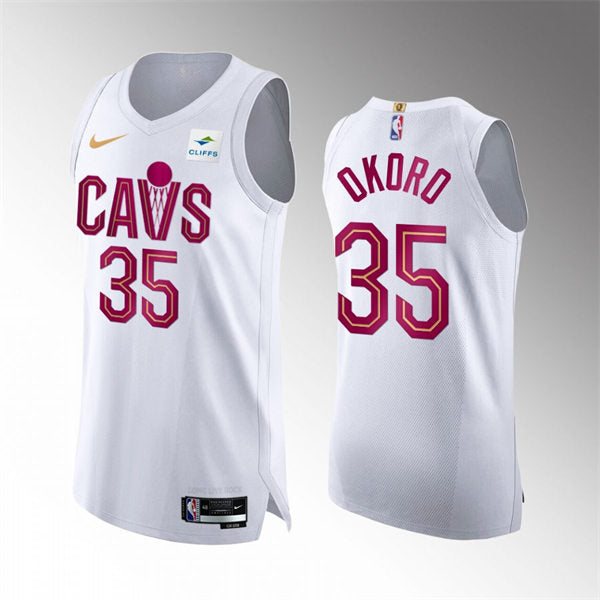 Mens Cleveland Cavaliers #35 Isaac Okoro 2022-23 White Association Edition Swingman Jersey