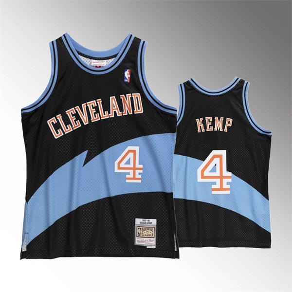 Men’s Cleveland Cavaliers #4 Shawn Kemp Black Blue Mitchell & Ness 1997-98 Hardwood Classics Jersey
