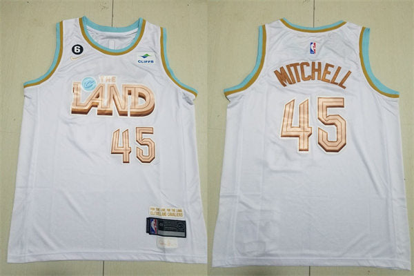 Mens Cleveland Cavaliers #45 Donovan Mitchell White 2022-23 City Edition Swingman Jersey