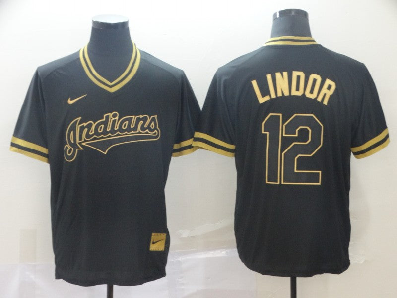 Men’s Cleveland Guardians Francisco Lindor #12 Black Baseball Jersey