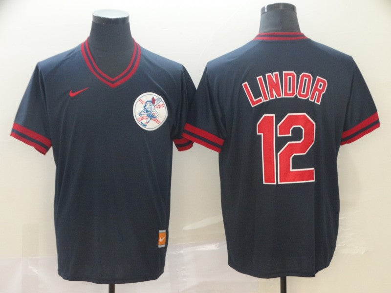 Men’s Cleveland Guardians Francisco Lindor #12 Navy Authentic Baseball Jersey