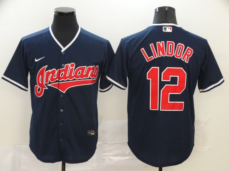 Men’s Cleveland Guardians Francisco Lindor #12 Navy Baseball Jersey