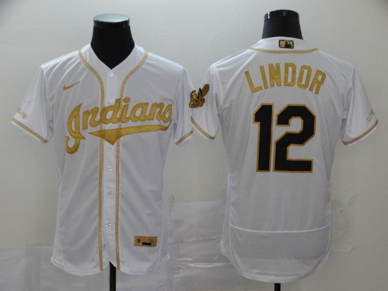 Men’s Cleveland Guardians Francisco Lindor #12 White Jersey