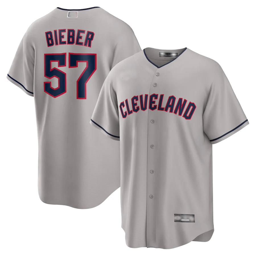 Men’s Cleveland Guardians Shane Bieber #57 Gray Road Authentic Team Jersey