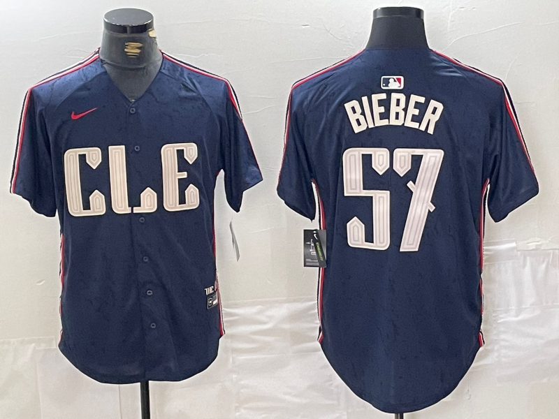 Men’s Cleveland Guardians Shane Bieber #57 Navy 2024 City Connect Limited Jersey