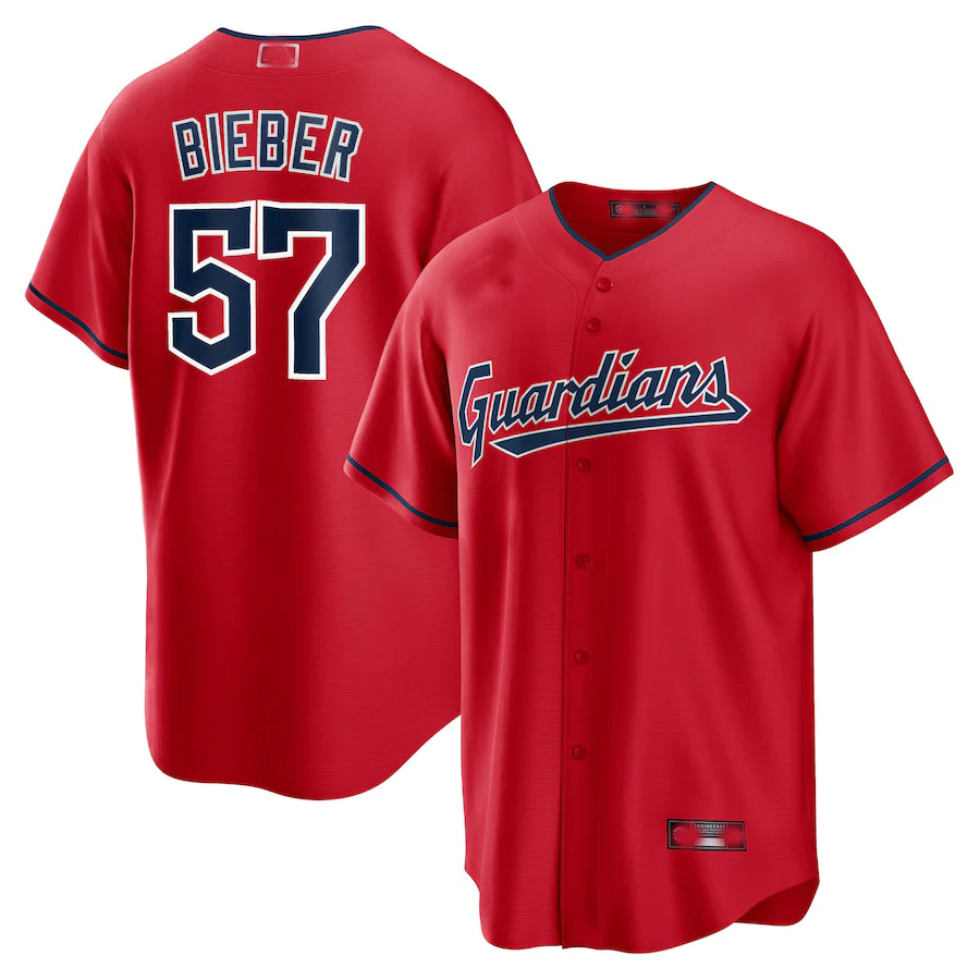 Men’s Cleveland Guardians Shane Bieber #57 Red Alternate Team Jersey