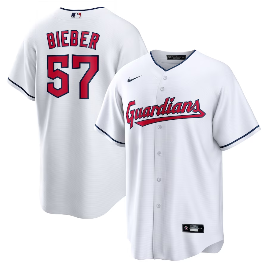 Men’s Cleveland Guardians Shane Bieber #57 White Jersey