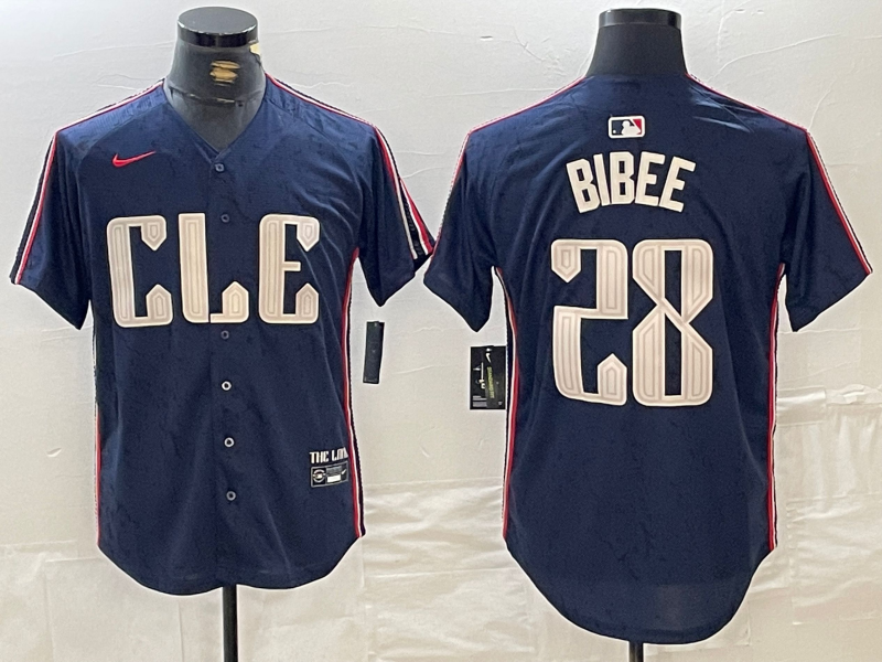 Men’s Cleveland Guardians Tanner Bibee #28 Navy 2024 City Connect Limited Jersey