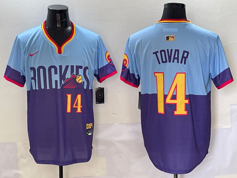 Men’s Colorado Rockies Ezequiel Tovar #14 Purple/Light Blue 2025 City Connect Limited Jersey