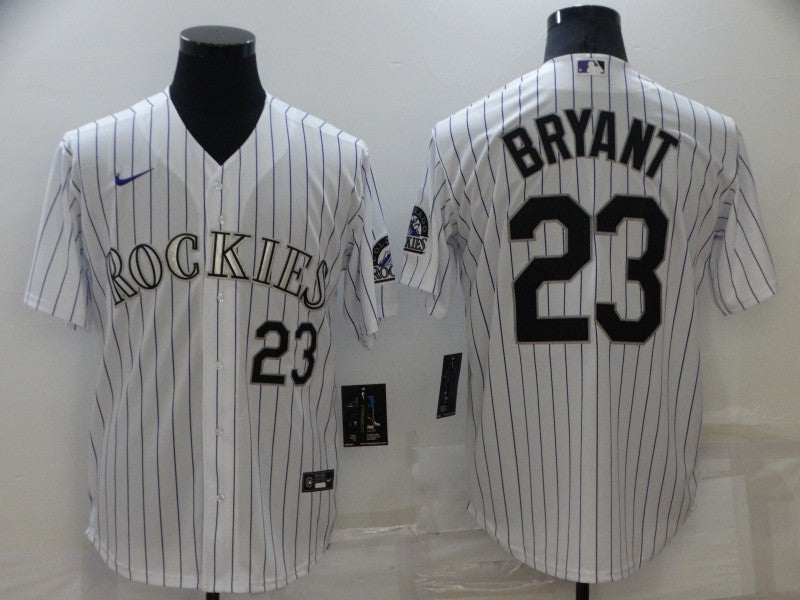 Men’s Colorado Rockies Kris Bryant #23 White Baseball Jersey