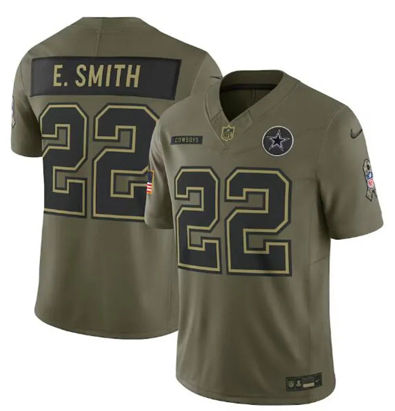 Mens Dallas Cowboys #22 Emmitt Smith Nike 2025 Salute to Service Retired Limited Jersey – Olive