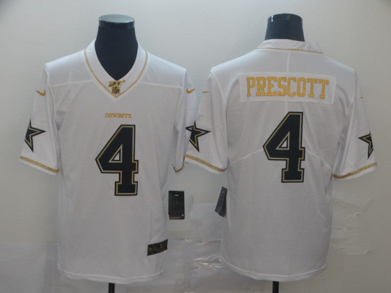 Men’s Dallas Cowboys #4 Dak Prescott White Gold Retro Football Jersey