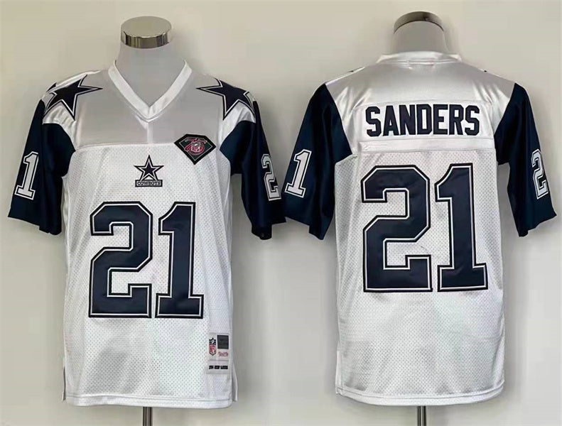 Men’s Dallas Cowboys Deion Sanders Mitchell & Ness White Legacy Jersey