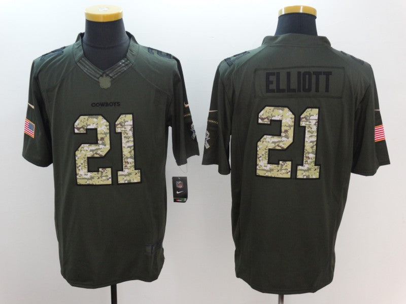 Men’s Dallas Cowboys Ezekiel Elliott #21 Army Green Jersey