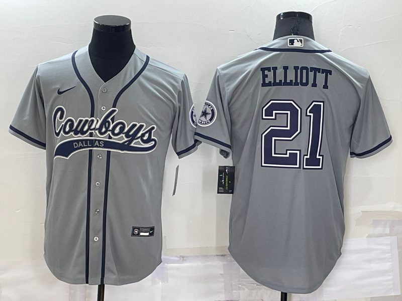Men’s Dallas Cowboys Ezekiel Elliott #21 Gray Jersey Joint Edition