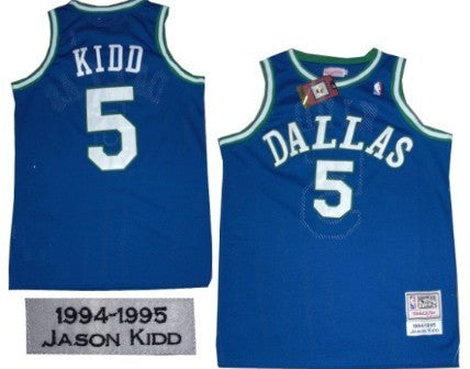 Men’s Dallas Mavericks #5 Jason Kidd 1994-95 Light Blue Mitchell&Ness Throwback Jersey