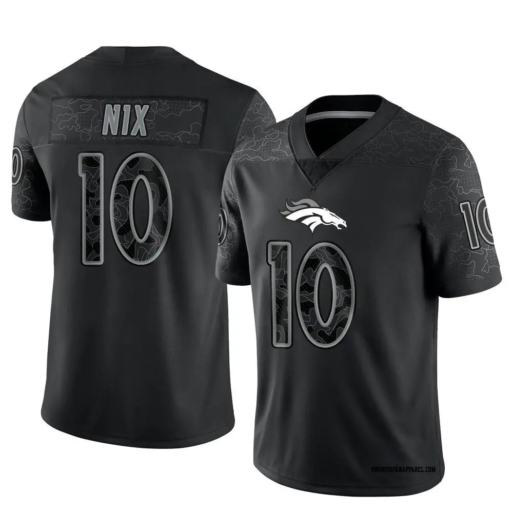 Mens Denver Broncos #10 Bo Nix Black Rflctv Limited Jersey
