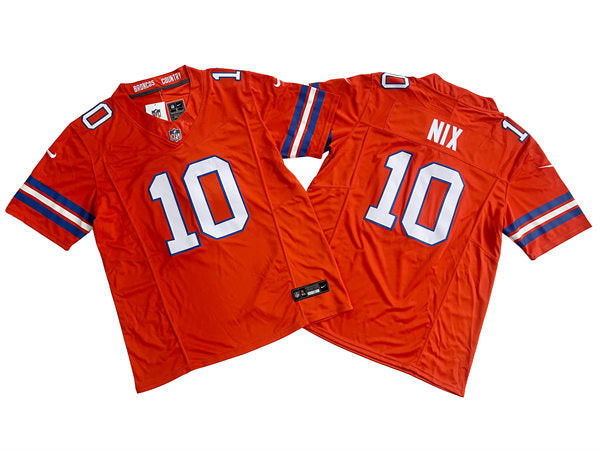 Mens Denver Broncos #10 Bo Nix Nike Mile High Collection 1977 Throwback F.U.S.E. Limited Jersey – Orange