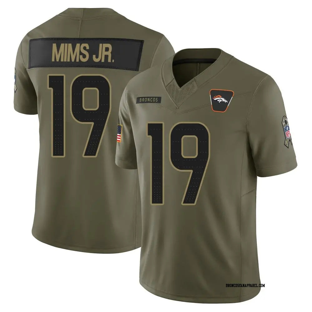 Mens Denver Broncos #19 Marvin Mims Jr. 2025 Salute to Service Limited Jersey – Olive