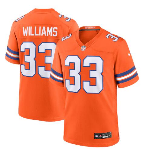Mens Denver Broncos #33 Javonte Williams Nike Mile High Collection 1977 Throwback F.U.S.E. Limited Jersey – Orange