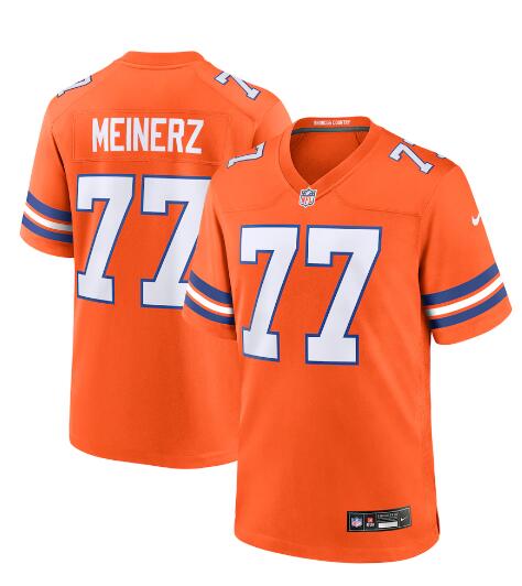 Mens Denver Broncos #77 Quinn Meinerz Nike Mile High Collection 1977 Throwback F.U.S.E. Limited Jersey – Orange