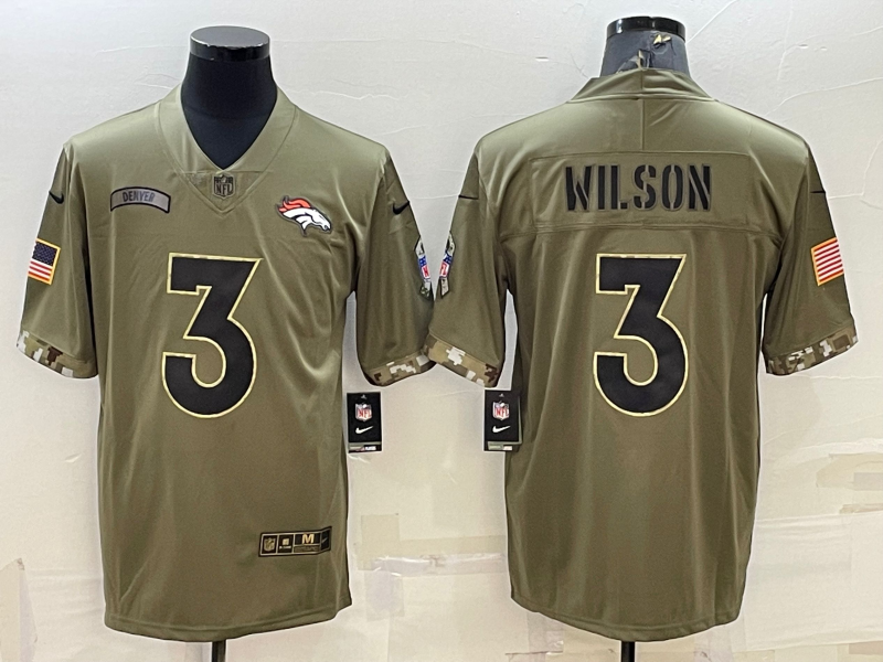 Men’s Denver Broncos Russell Wilson #3 Olive 2022 Salute To Service Limited Jersey