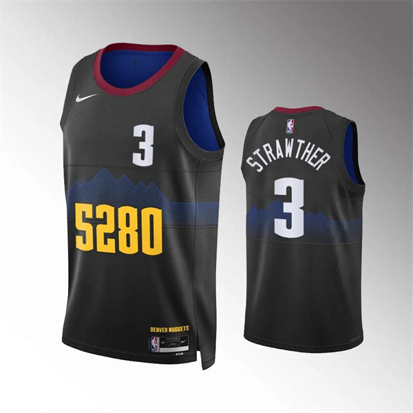 Mens Denver Nuggets #3 Julian Strawther 2023-24 Black City Edition Jersey