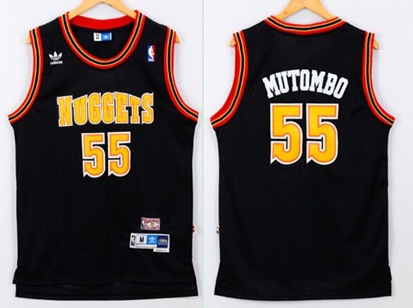 Men’s Denver Nuggets #55 Dikembe Mutombo Black Hardwood Classics Soul Swingman Throwback Jersey