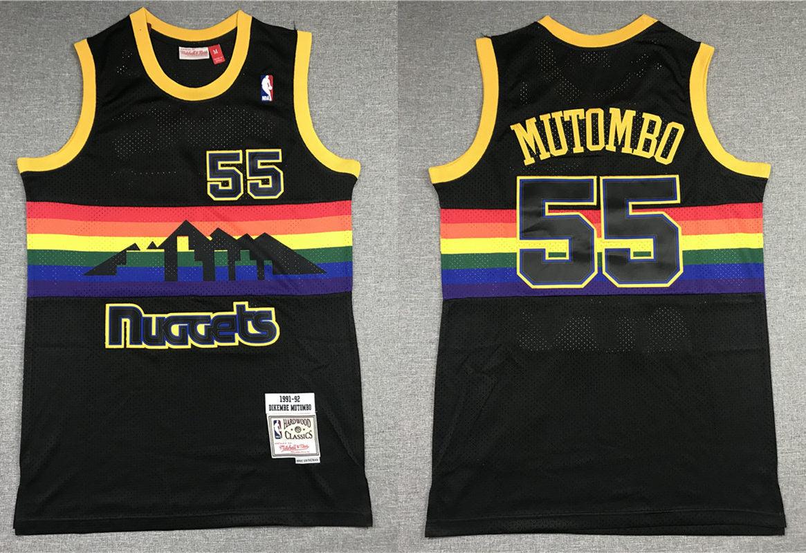 Men’s Denver Nuggets #55 Dikembe Mutombo Mitchell & Ness Black 1991-92 Hardwood Classics Reload Jersey