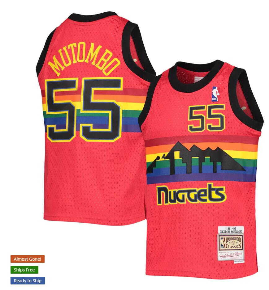 Men’s Denver Nuggets #55 Dikembe Mutombo Mitchell & Ness Red 1991-92 Hardwood Classics Reload Jersey