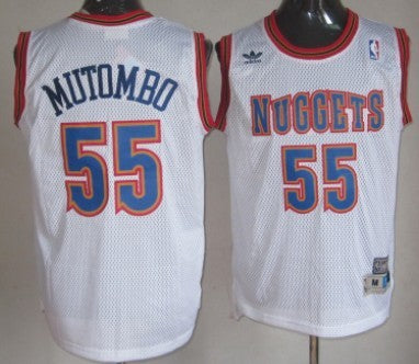 Men’s Denver Nuggets #55 Dikembe Mutombo White Throwback Swingman Jersey