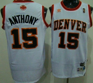Men’s Denver Nuggets Retired Player #15 Carmelo Anthony White Throwback Jersey