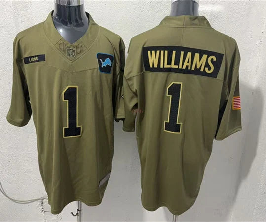 Mens Detroit Lions #1 Jameson Williams Nike 2025 Salute to Service Limited Jersey – Olive