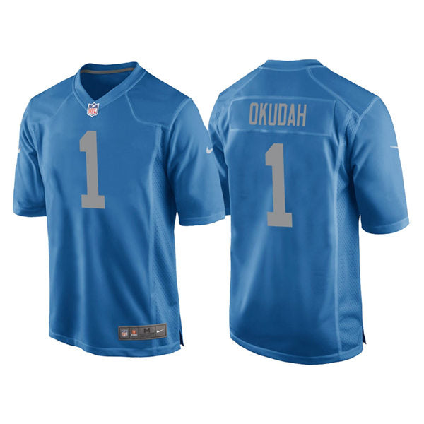 Men’s Detroit Lions #1 Jeff Okudah Nike Blue 2017 Throwback Limited Player Jersey