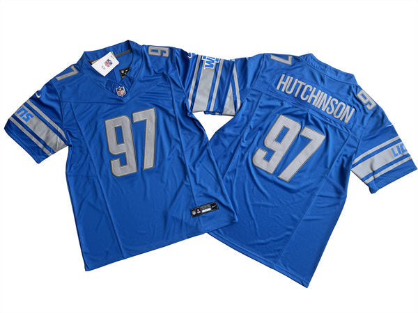 Men’s Detroit Lions #97 Aidan Hutchinson Nike Blue F.U.S.E. Vapor Limited Jersey