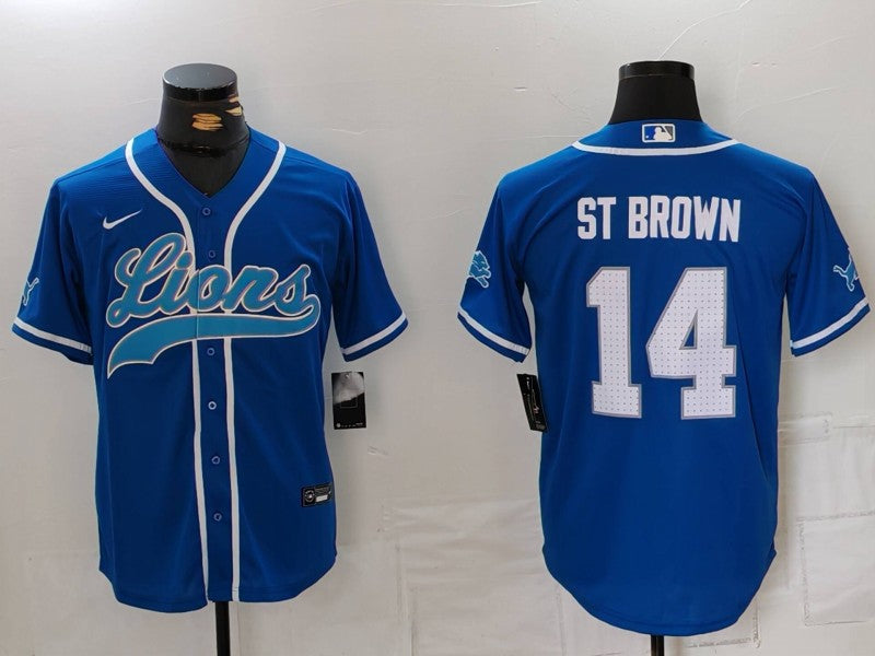 Men’s Detroit Lions Amon-Ra St. Brown #14 Blue Jersey
