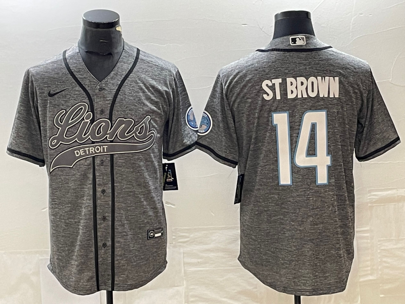 Men’s Detroit Lions Amon-Ra St. Brown #14 Gray Jersey Joint Edition