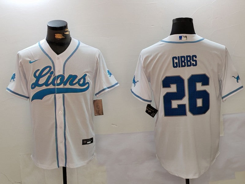 Men’s Detroit Lions Jahmyr Gibbs #26 White Jersey