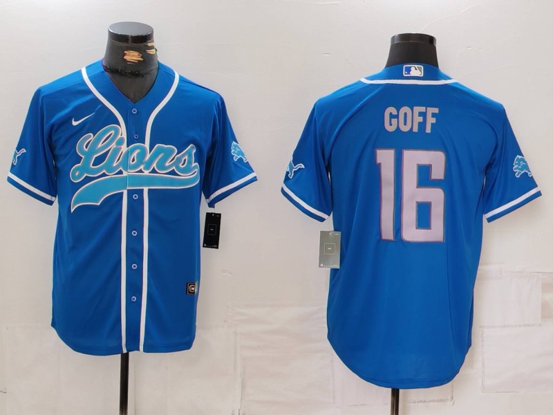 Men’s Detroit Lions Jared Goff #16 Blue Jersey