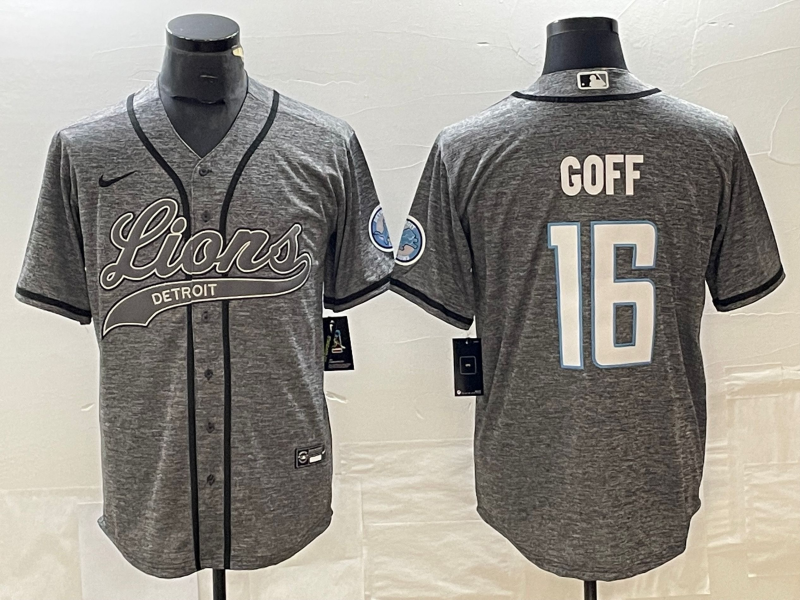 Men’s Detroit Lions Jared Goff #16 Gray Jersey Joint Edition