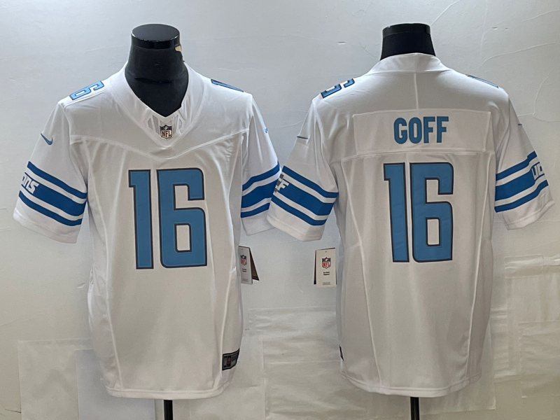 Men’s Detroit Lions Jared Goff #16 White Jersey