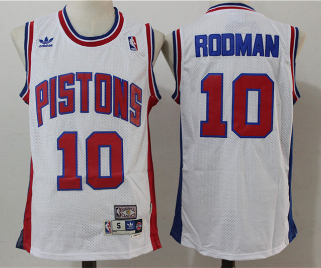 Men’s Detroit Pistons #10 Dennis Rodman White Mitchell&Ness Swingman Jersey