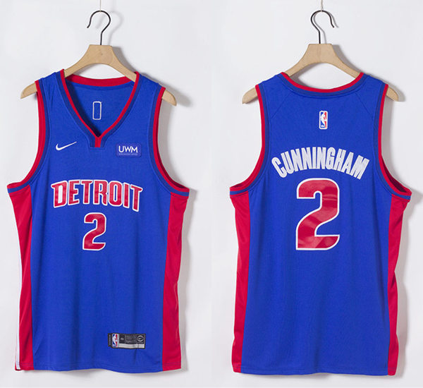 Mens Detroit Pistons #2 Cade Cunningham Nike Blue Icon Edition Swingman Jersey