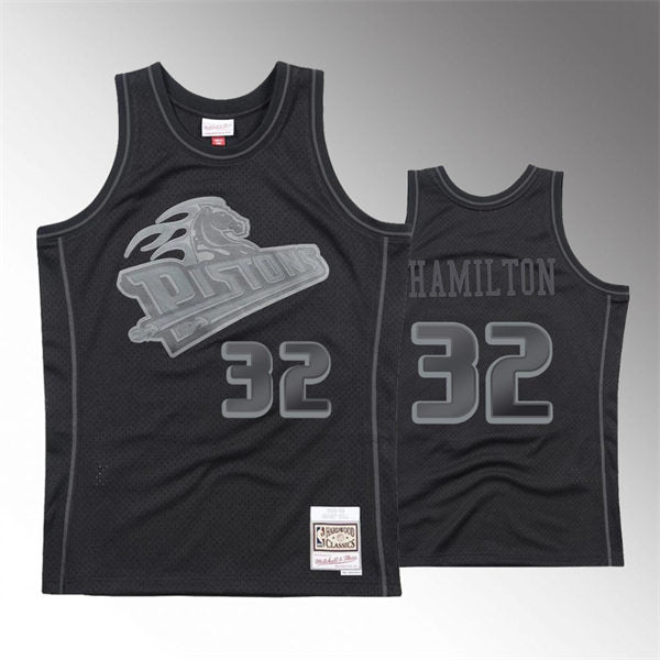 Men’s Detroit Pistons #32 Richard Hamilton Mitchell & Ness Tonal Black Hardwood Classics Jersey