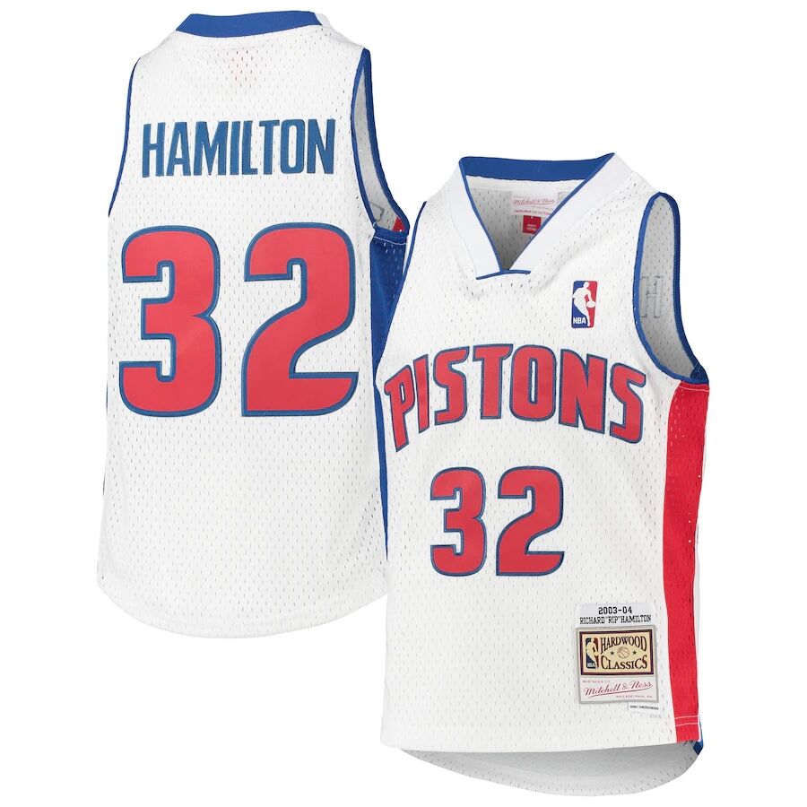 Men’s Detroit Pistons #32 Richard Hamilton Mitchell & Ness White 2003-04 Hardwood Classics Swingman Jersey