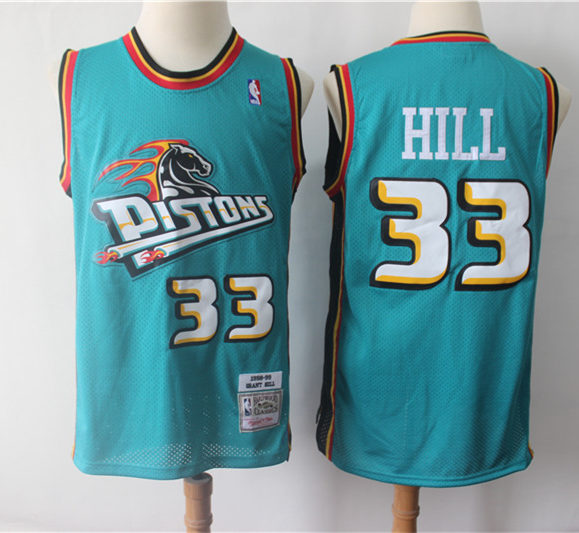 Men’s Detroit Pistons #33 Grant Hill Basketball Jerseys Throwback green