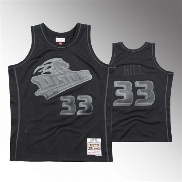 Men’s Detroit Pistons #33 Grant Hill Mitchell & Ness Tonal Black Hardwood Classics Jersey