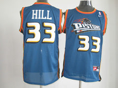 Men’s Detroit Pistons #33 Grant Hill Stitched Basketball Jerseys Throwback Blue