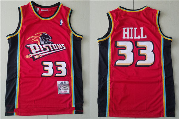 Men’s Detroit Pistons #33 Grant Hill Stitched Basketball Jerseys Throwback Red